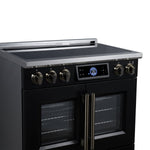 Maximus 36-Inch Induction range, French Door, 5 Cooking Zones, 5.36 cf. Convection Oven, Air Sous Vide, Air Fry Basket, Black - BonPrix Électroménagers