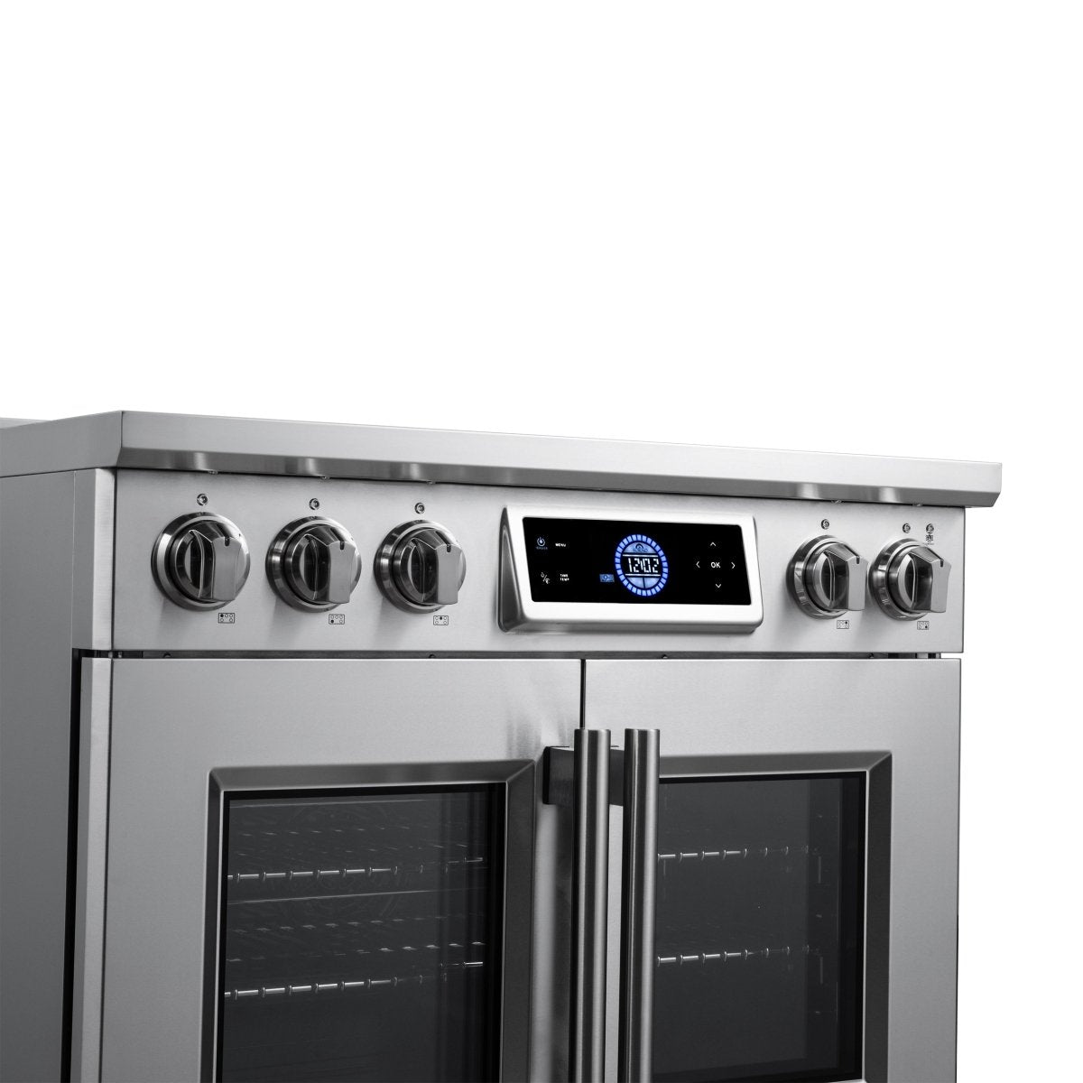Maximus 36-Inch Induction range, French Door, 5 Cooking Zones, 5.36 cf. Convection Oven, Air Sous Vide, Air Fry Basket, Stainless Steel - BonPrix Électroménagers