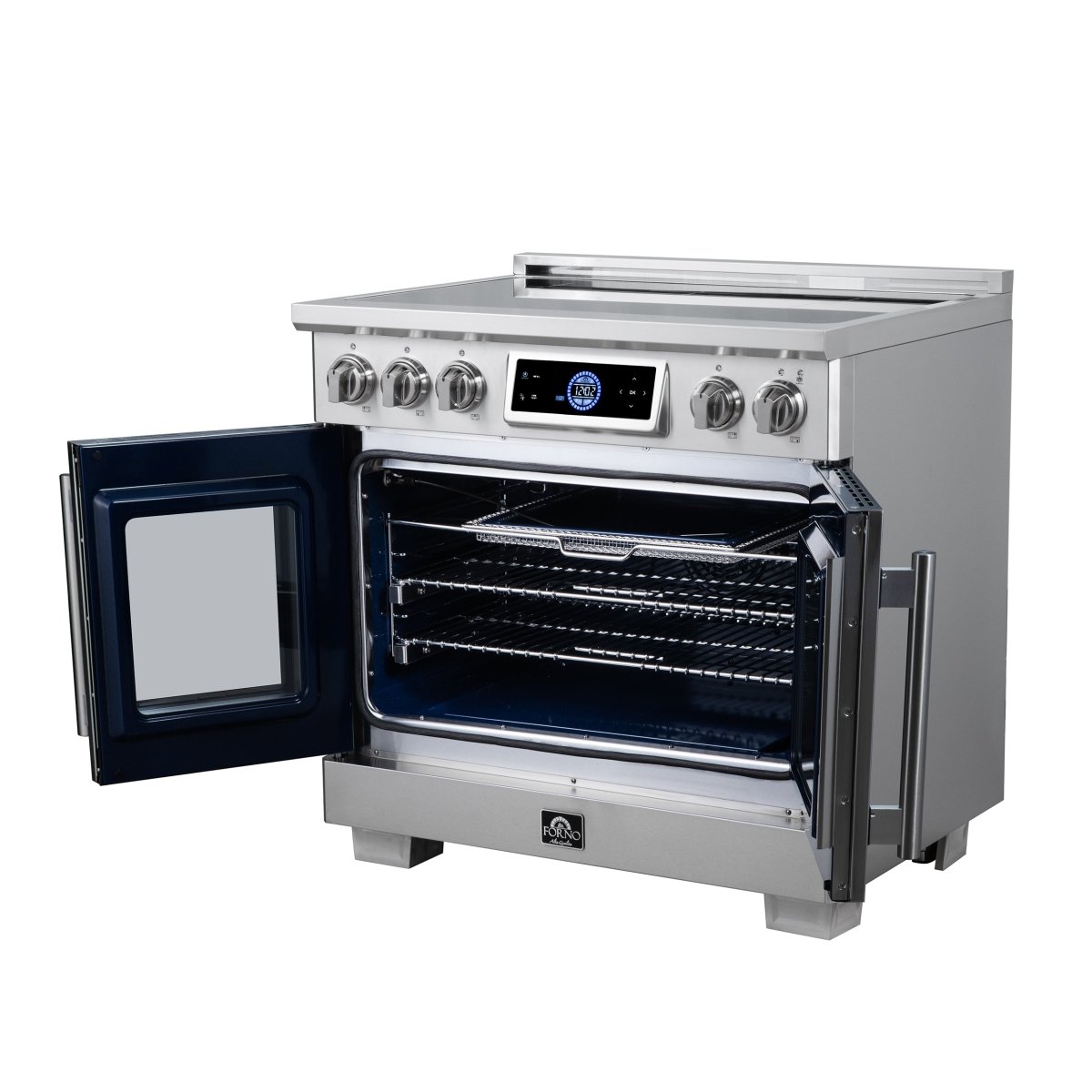 Maximus 36-Inch Induction range, French Door, 5 Cooking Zones, 5.36 cf. Convection Oven, Air Sous Vide, Air Fry Basket, Stainless Steel - BonPrix Électroménagers