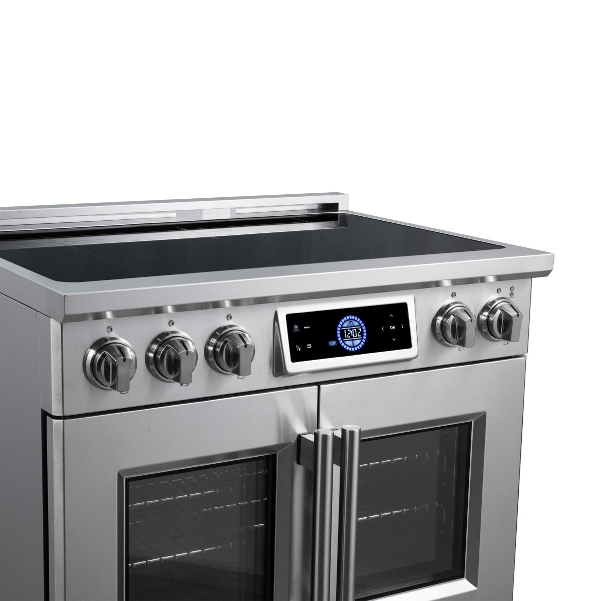 Maximus 36-Inch Induction range, French Door, 5 Cooking Zones, 5.36 cf. Convection Oven, Air Sous Vide, Air Fry Basket, Stainless Steel - BonPrix Électroménagers