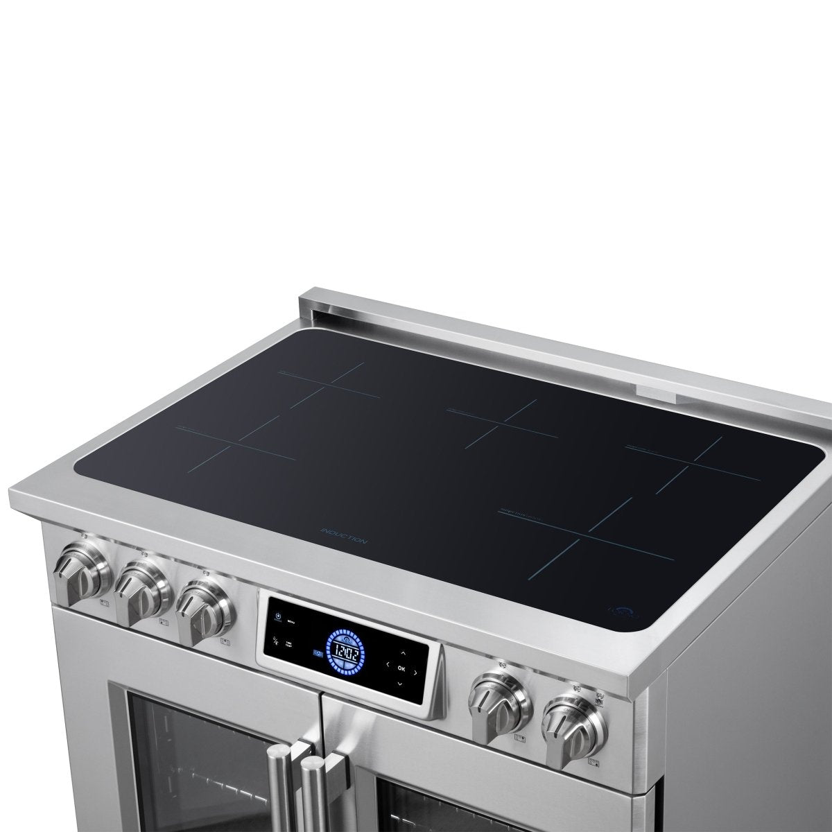 Maximus 36-Inch Induction range, French Door, 5 Cooking Zones, 5.36 cf. Convection Oven, Air Sous Vide, Air Fry Basket, Stainless Steel - BonPrix Électroménagers