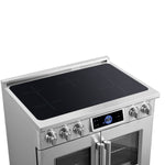 Maximus 36-Inch Induction range, French Door, 5 Cooking Zones, 5.36 cf. Convection Oven, Air Sous Vide, Air Fry Basket, Stainless Steel - BonPrix Électroménagers