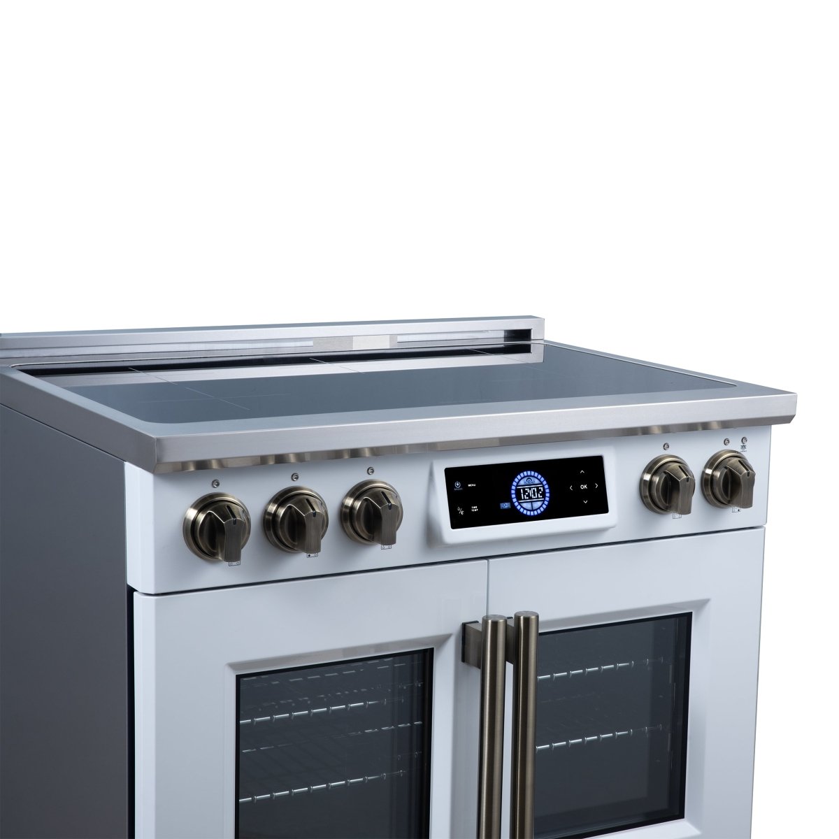 Maximus 36-Inch Induction range, French Door, 5 Cooking Zones, 5.36 cf. Convection Oven, Air Sous Vide, Air Fry Basket, White - BonPrix Électroménagers