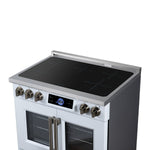 Maximus 36-Inch Induction range, French Door, 5 Cooking Zones, 5.36 cf. Convection Oven, Air Sous Vide, Air Fry Basket, White - BonPrix Électroménagers