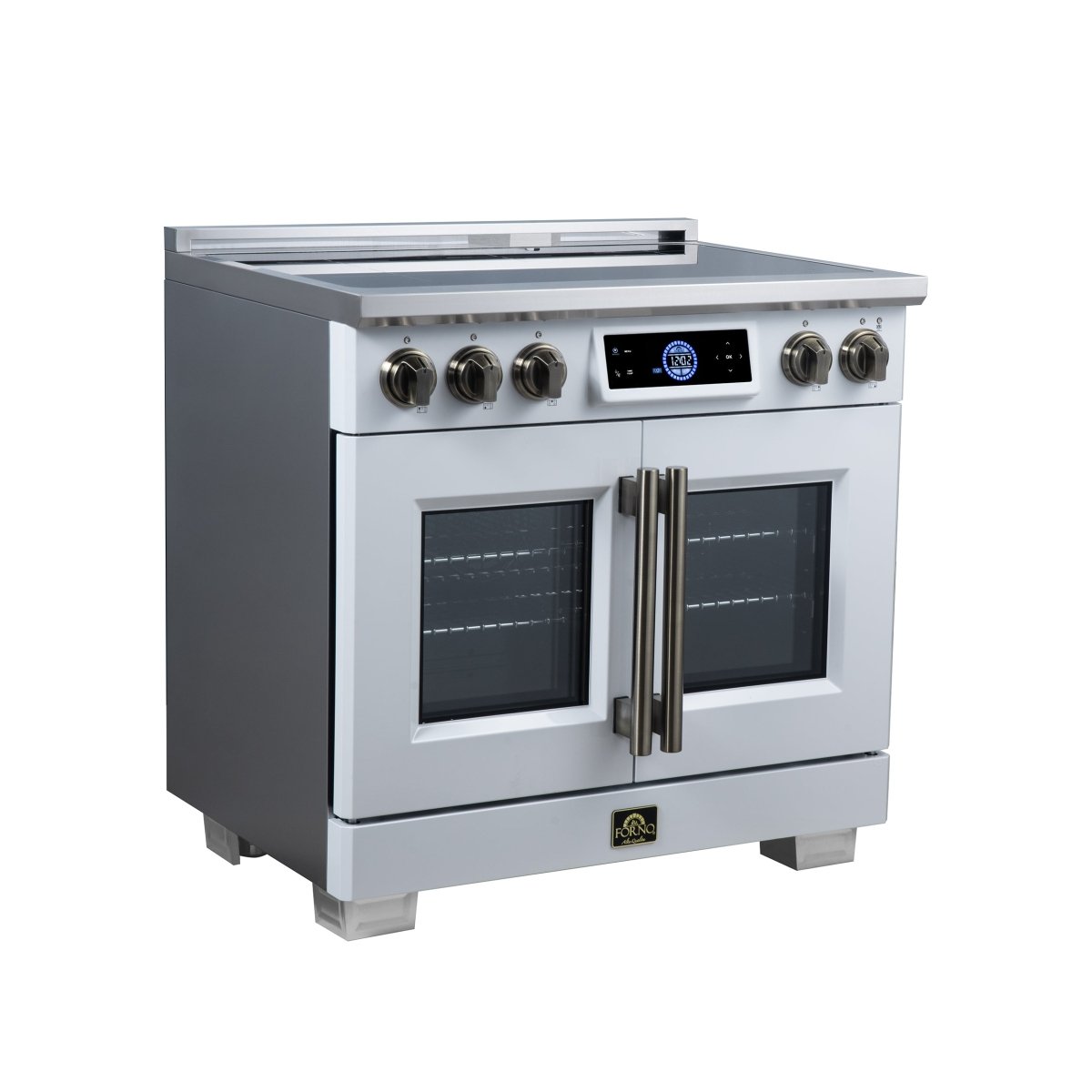 Maximus 36-Inch Induction range, French Door, 5 Cooking Zones, 5.36 cf. Convection Oven, Air Sous Vide, Air Fry Basket, White - BonPrix Électroménagers