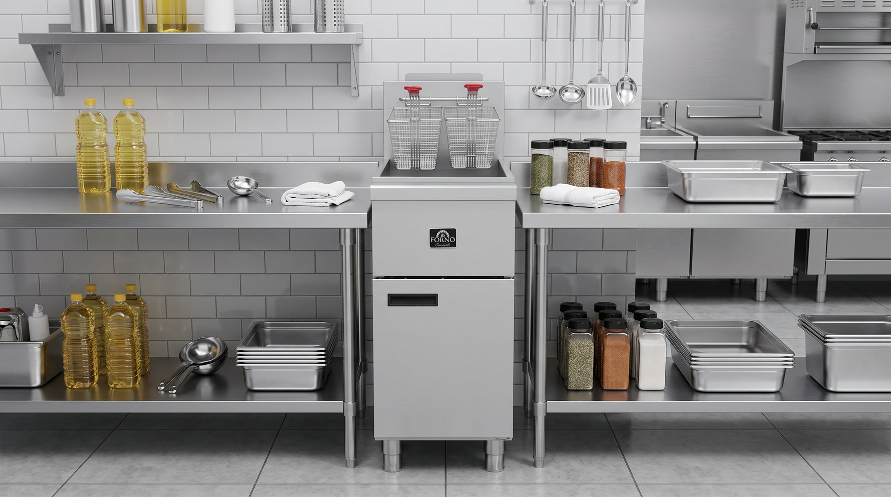 Friteuse Professionnelle à Gaz Naturel, 3 Brûleurs 90 000 BTU, 40 lbs, Contrôle Millivolt
