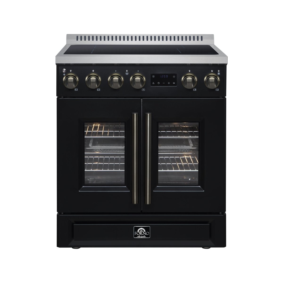 Torino French Door 30 Inch Induction Range with Air Fryer, Air Sous Vide & True Convection, Dual Broiler, Black - BonPrix Électroménagers