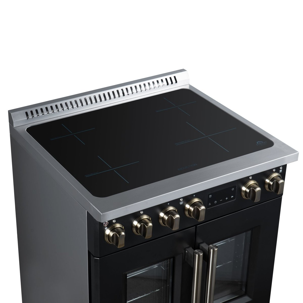 Torino French Door 30 Inch Induction Range with Air Fryer, Air Sous Vide & True Convection, Dual Broiler, Black - BonPrix Électroménagers