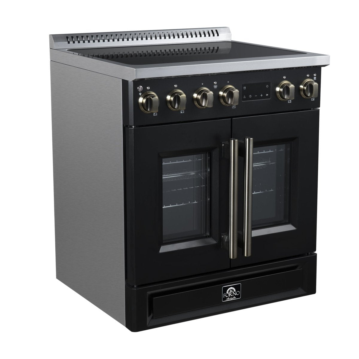 Torino French Door 30 Inch Induction Range with Air Fryer, Air Sous Vide & True Convection, Dual Broiler, Black - BonPrix Électroménagers