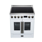 Torino French Door 30 Inch Induction Range with Air Fryer, Air Sous Vide & True Convection, Dual Broiler, White - BonPrix Électroménagers