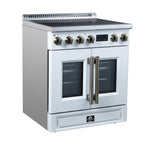 Torino French Door 30 Inch Induction Range with Air Fryer, Air Sous Vide & True Convection, Dual Broiler, White - BonPrix Électroménagers