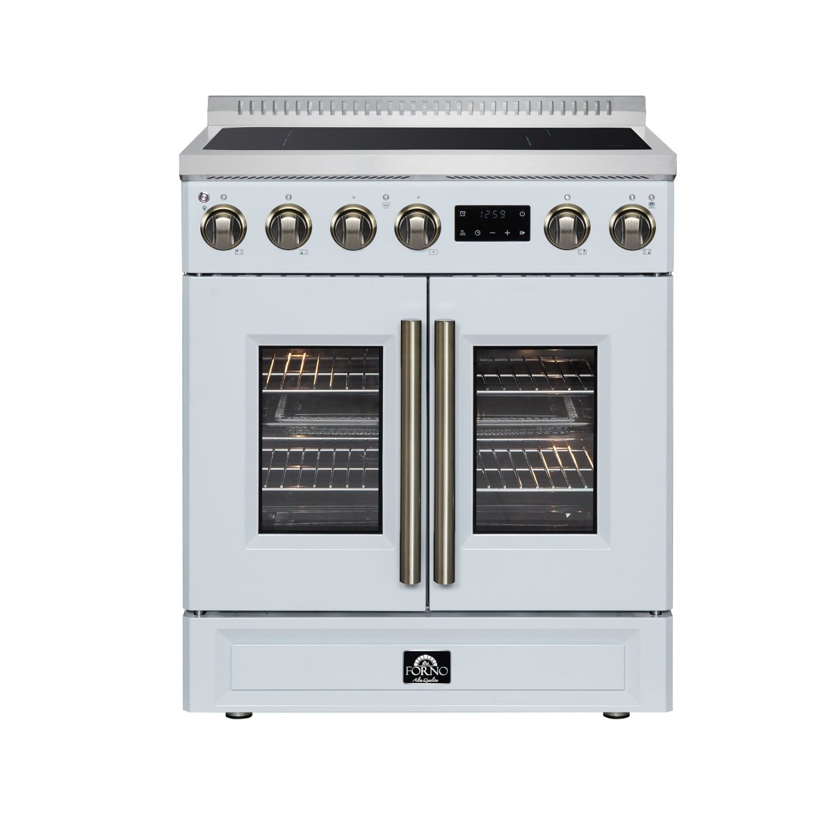 Torino French Door 30 Inch Induction Range with Air Fryer, Air Sous Vide & True Convection, Dual Broiler, White - BonPrix Électroménagers