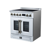 Torino French Door 30 Inch Induction Range with Air Fryer, Air Sous Vide & True Convection, Dual Broiler, White - BonPrix Électroménagers