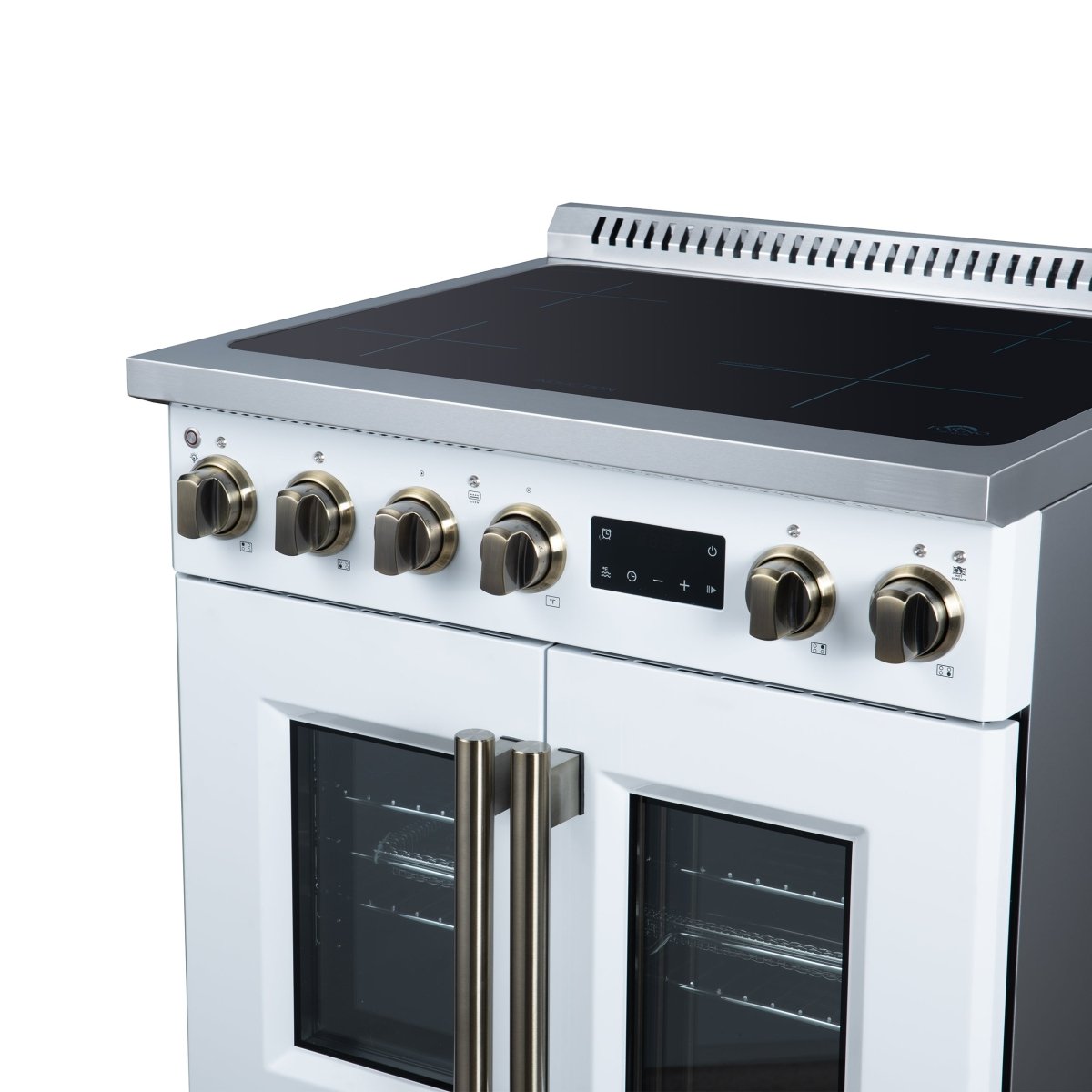 Torino French Door 30 Inch Induction Range with Air Fryer, Air Sous Vide & True Convection, Dual Broiler, White - BonPrix Électroménagers