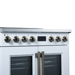 Torino French Door 36 Inch Induction Range with Air Fryer, Air Sous Vide & True Convection, Dual Broiler, White - BonPrix Électroménagers