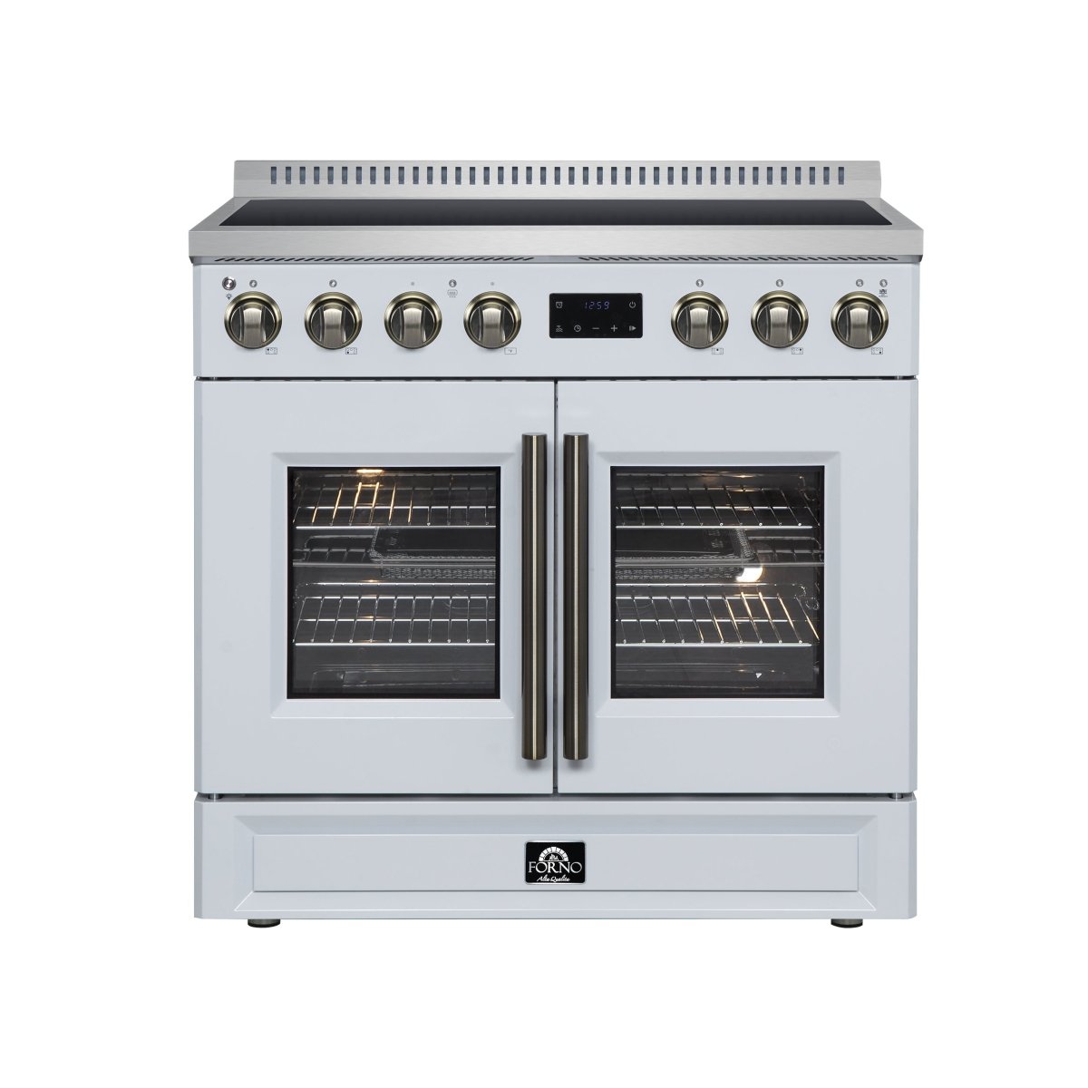 Torino French Door 36 Inch Induction Range with Air Fryer, Air Sous Vide & True Convection, Dual Broiler, White - BonPrix Électroménagers