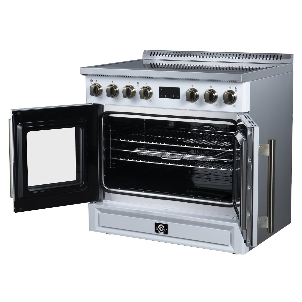 Torino French Door 36 Inch Induction Range with Air Fryer, Air Sous Vide & True Convection, Dual Broiler, White - BonPrix Électroménagers
