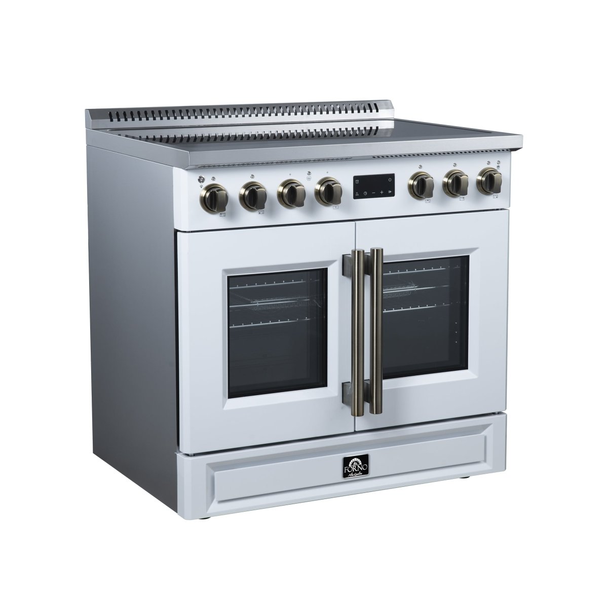 Torino French Door 36 Inch Induction Range with Air Fryer, Air Sous Vide & True Convection, Dual Broiler, White - BonPrix Électroménagers