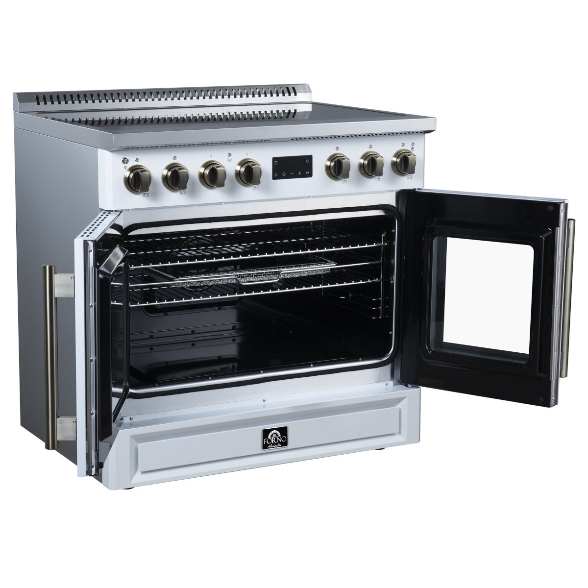 Torino French Door 36 Inch Induction Range with Air Fryer, Air Sous Vide & True Convection, Dual Broiler, White - BonPrix Électroménagers