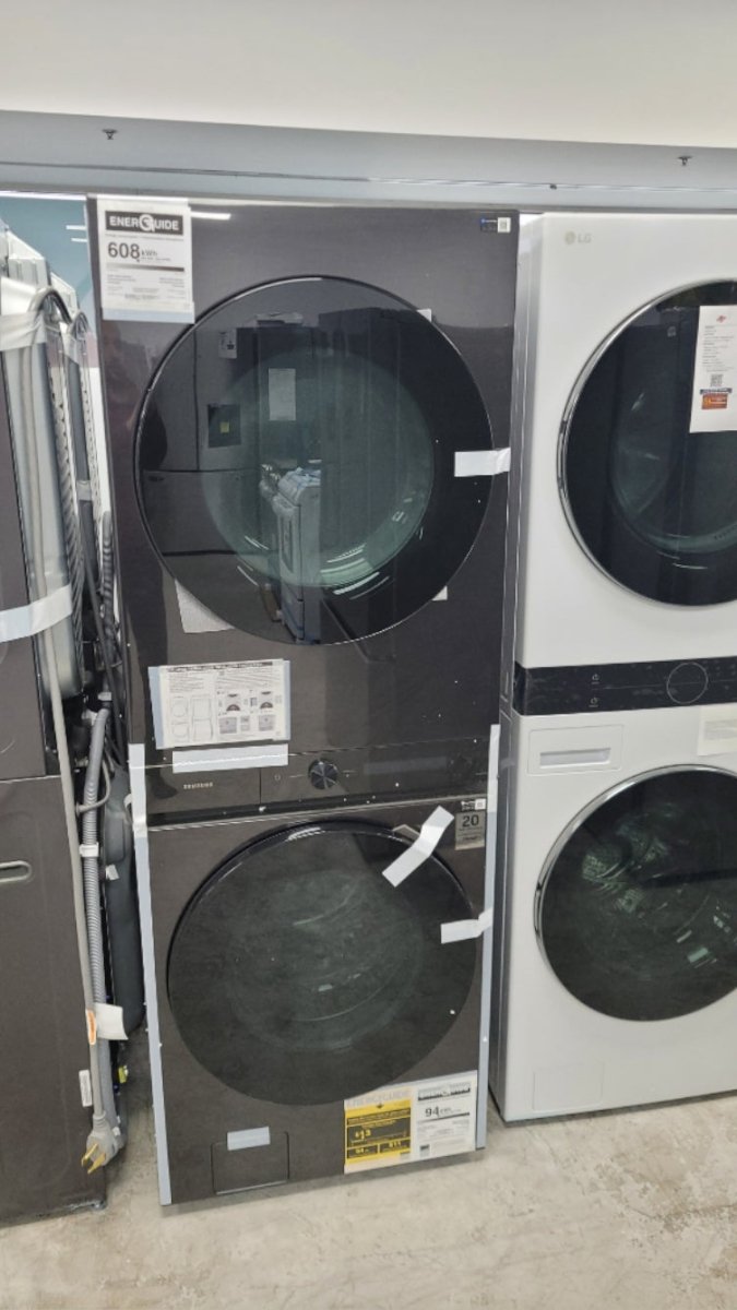 WH46DBH100EV - LAUNDRY CENTERS - Samsung - Stacked Washer/Dryer - Electric - Black Stainless Steel - Open Box - BonPrix Électroménagers