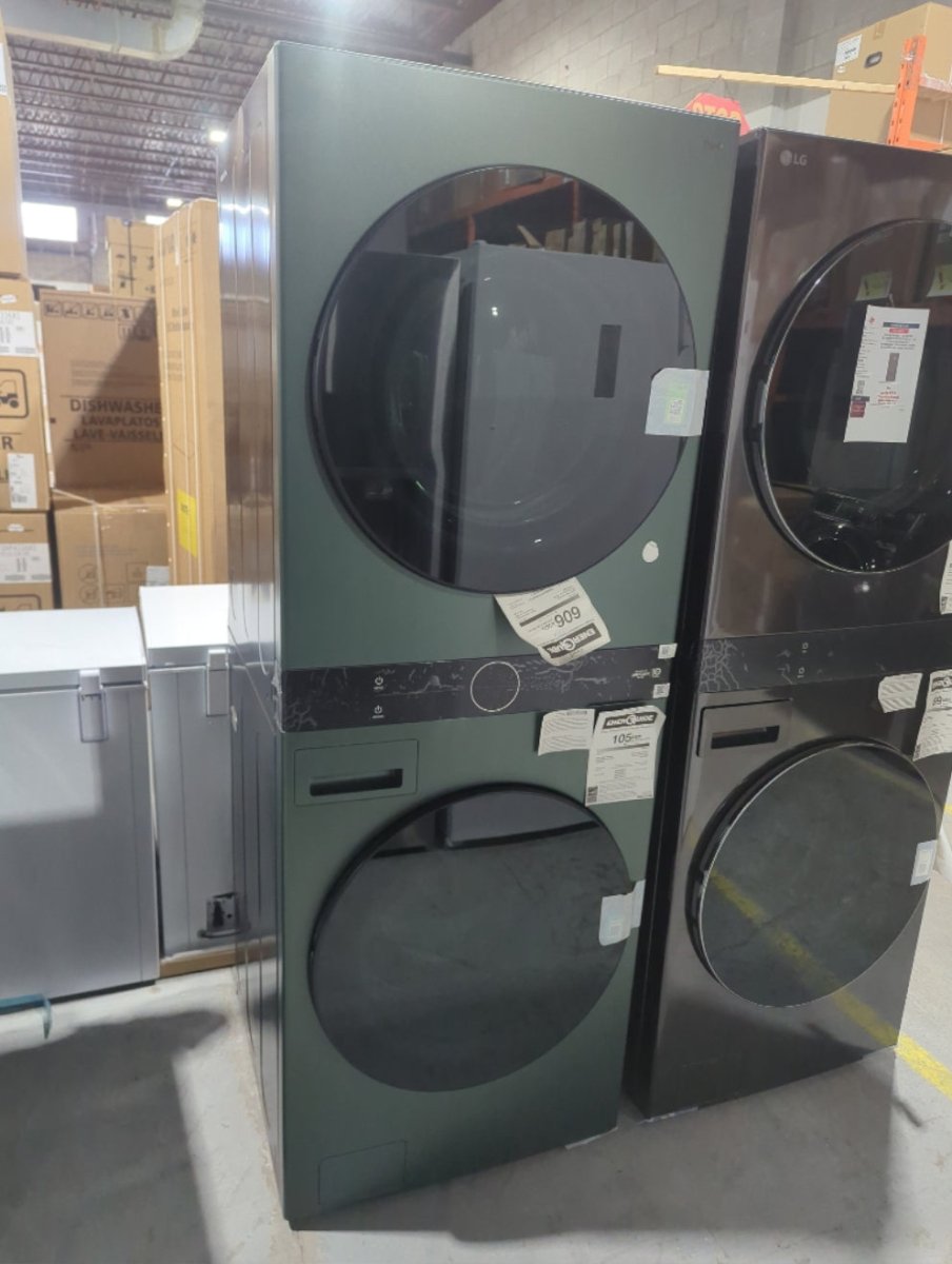 WKEX200HGA - LAUNDRY CENTERS - LG - Stacked Washer/Dryer - Electric - Nature Green - Open Box - BonPrix Électroménagers