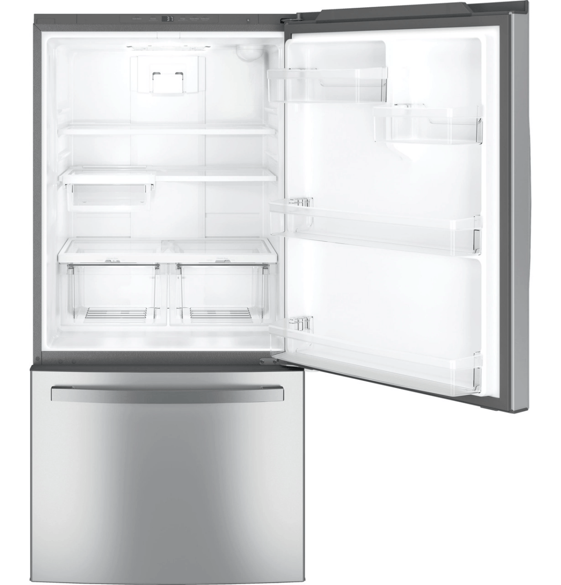 GDE25EYKFS - REFRIGERATORS - GE - Bottom Freezer - Stainless Steel - Open Box - BonPrix Électroménagers
