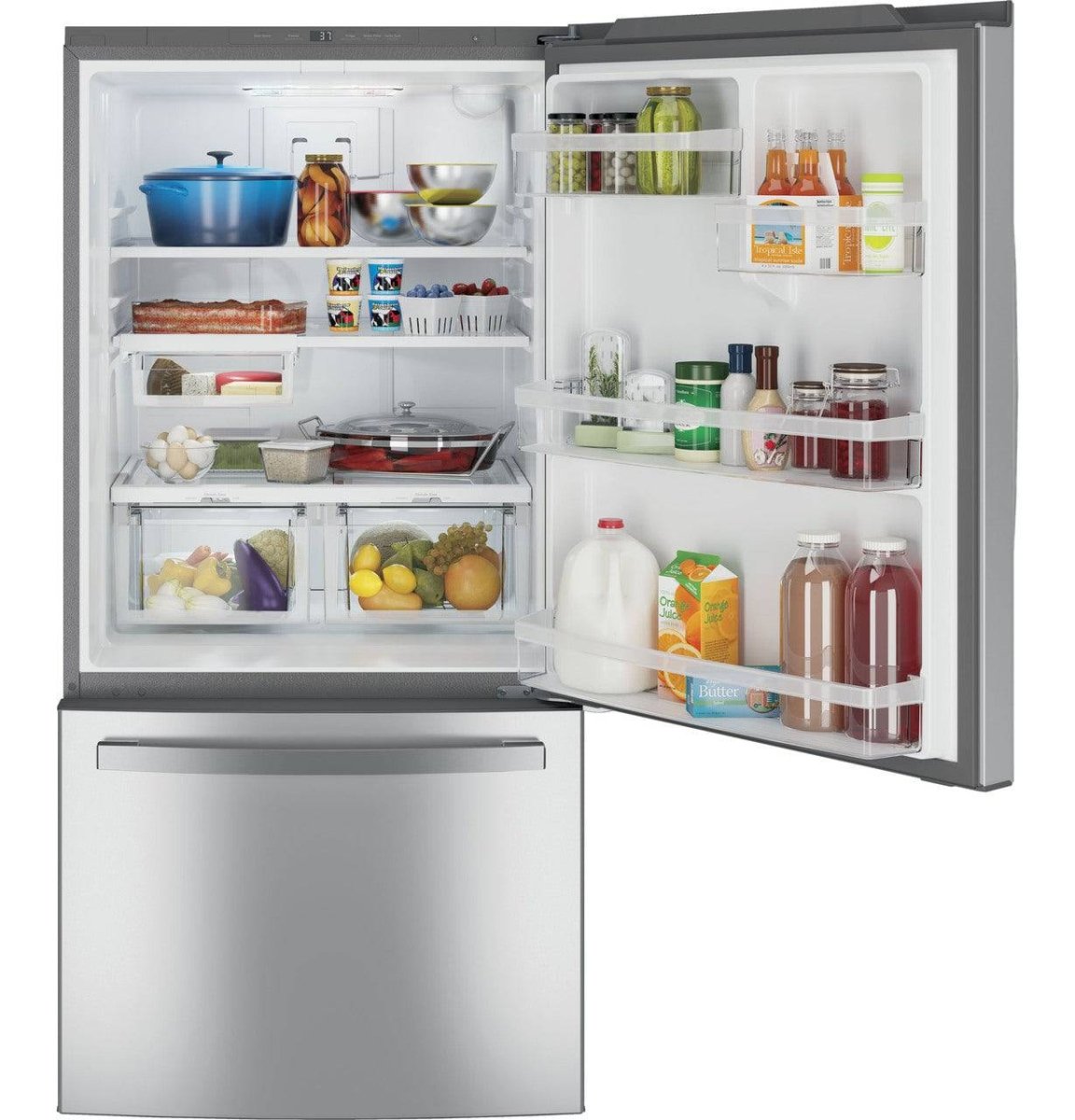 GDE25EYKFS - REFRIGERATORS - GE - Bottom Freezer - Stainless Steel - Open Box - BonPrix Électroménagers